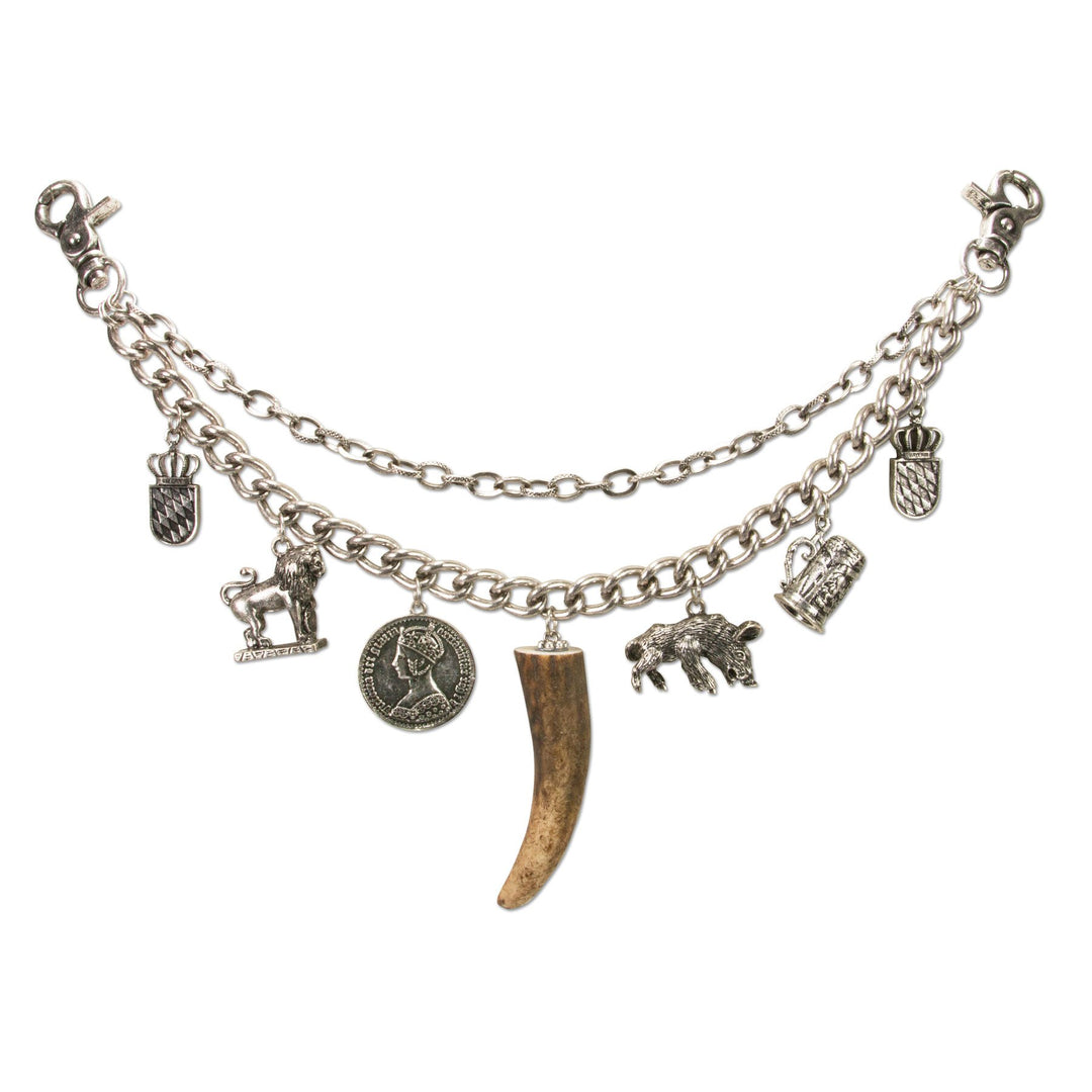 Alpenflüstern Trachten-Charivari Gustl - Hochwertiger Herren-Trachtenschmuck mit Trophäen-Anhängern