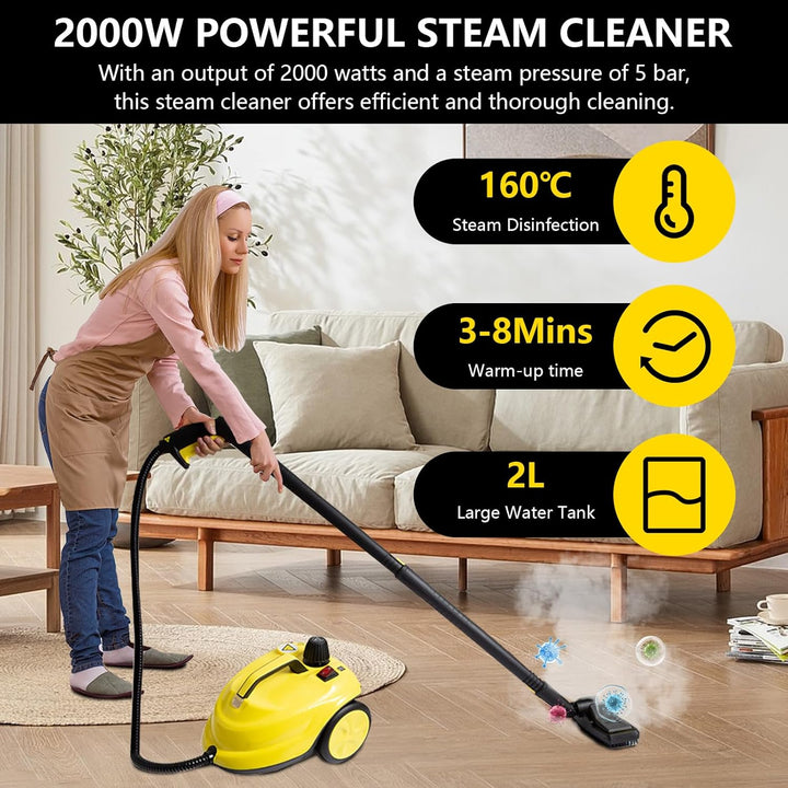Dampfreiniger 2000W, Mehrzweck Dampfreiniger für Zuhaus, 2L Wasserkapazität, Dampfdruck: 5 Bar, Damp