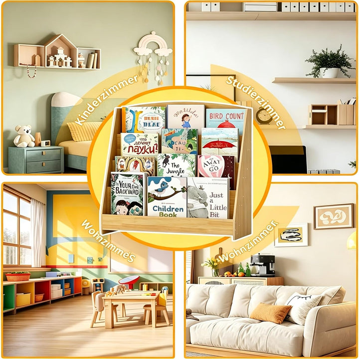 4 Tier Bücherregal Kinder Montessori Kinderregal 88cm Höhe, Kinderzimmer Spielzeug Aufbewahrung Büch