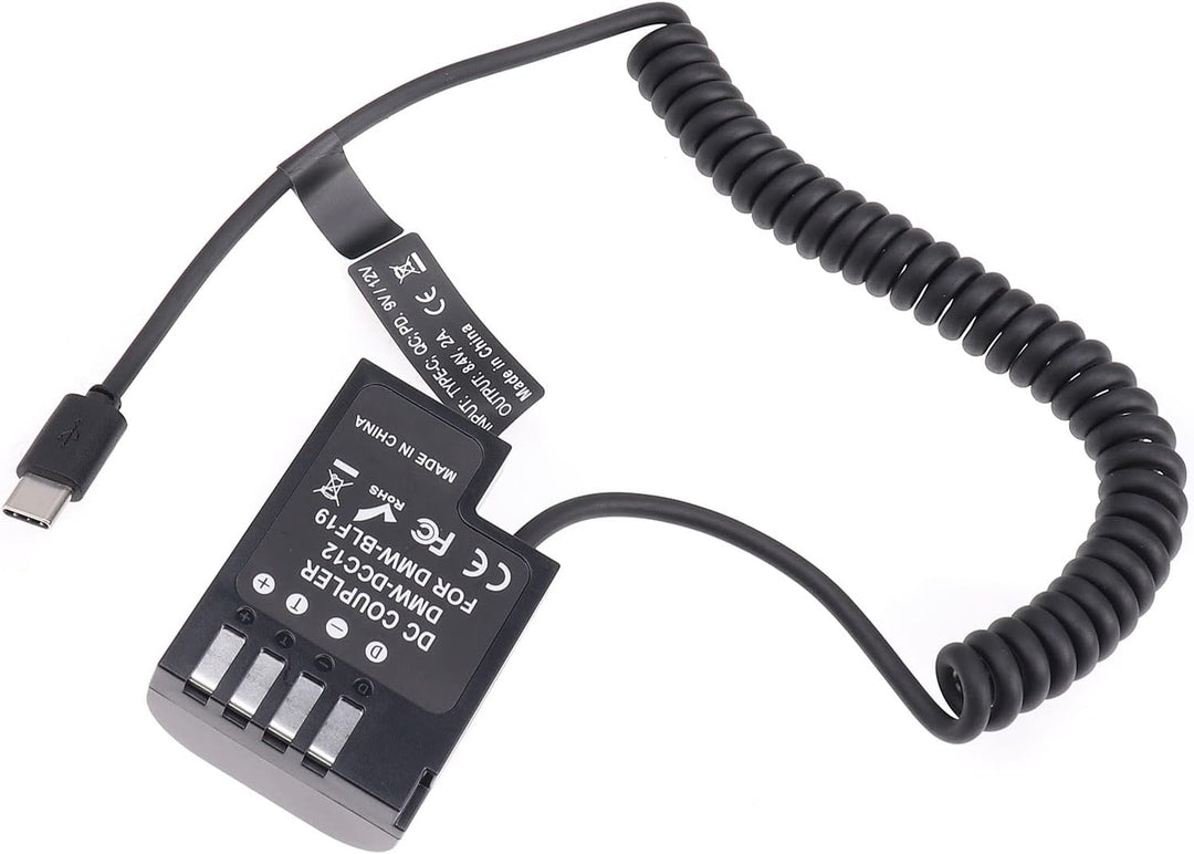 FOTGA USB-C Typ-C auf Decodierte DMW-BLF19 Dummy Akku DMW-DCC12 Koppler Netzteil Federkabel für Pana
