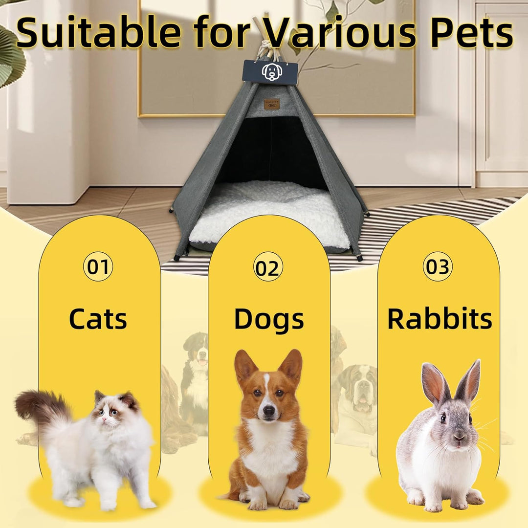 Vinnypet Tipi Zelt fur Katzen und Hunde Haustierzelte Häuser mit Plüschkissen Luxery Hundezelt Katze