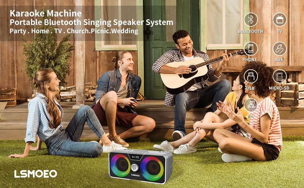 Tragbarer Karaoke Maschine,Karaoke mit 30W Bluetooth Lautsprecher,2 Kabellosen Karaoke-MikrofonWiede