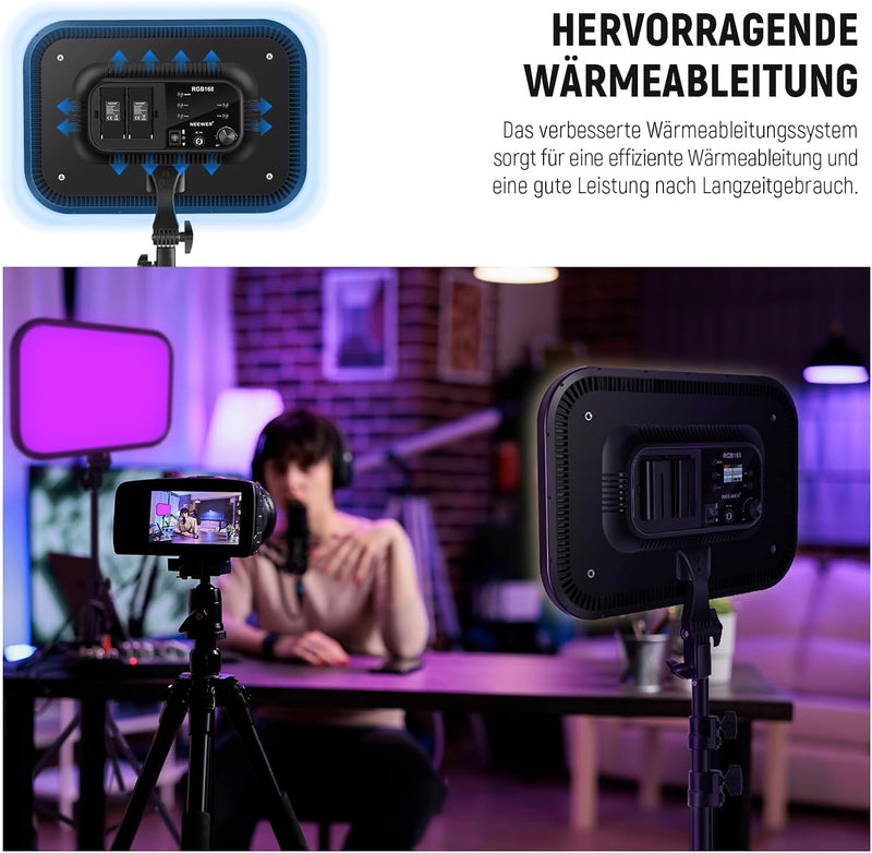 NEEWER RGB168 18,3" 60W RGB LED Videoleuchte Panel Set mit Stative Ständer App Steuerung 360°Vollfar