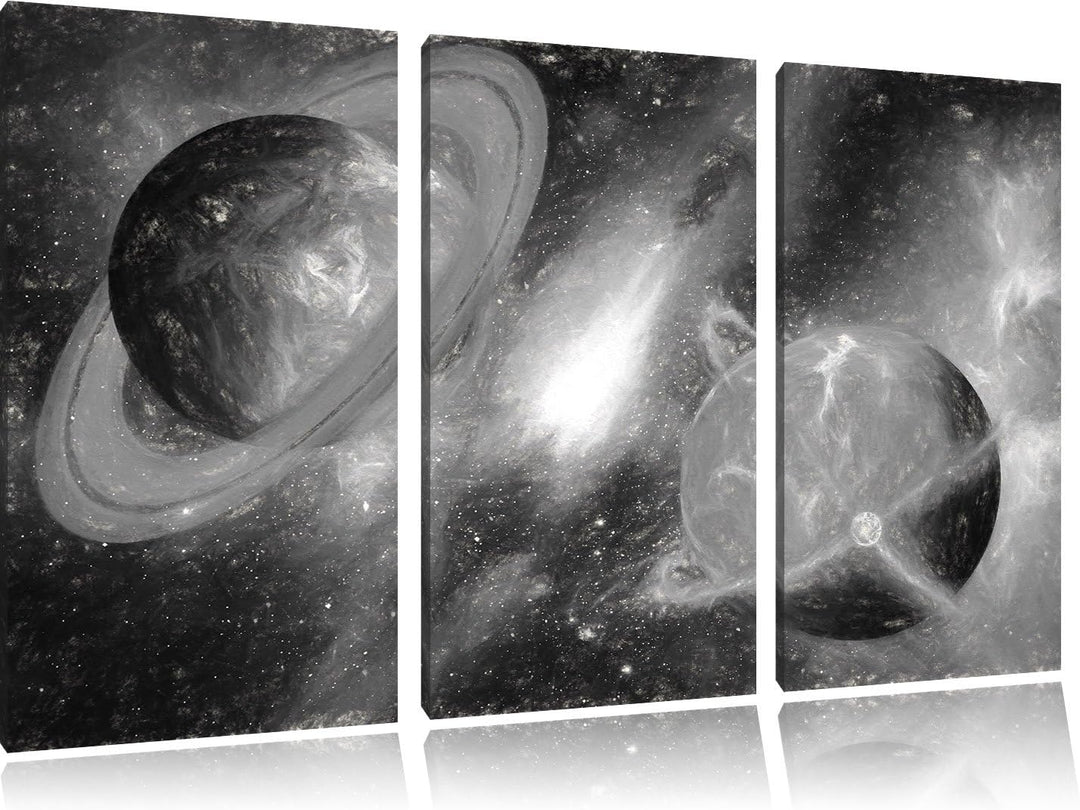 Pixxprint Ausgleich im Weltall Kunst Kohle Effekt 3-Teiler Leinwandbild 120x80 Bild auf Leinwand