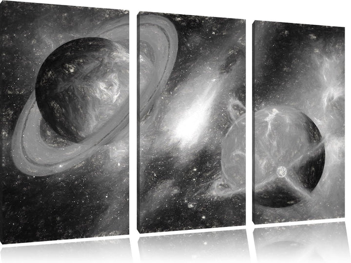 Pixxprint Ausgleich im Weltall Kunst Kohle Effekt 3-Teiler Leinwandbild 120x80 Bild auf Leinwand