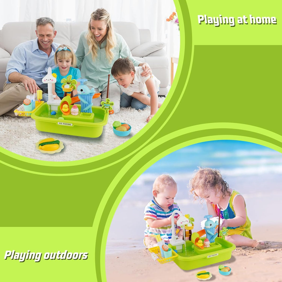 Küchenspüle Spielzeug Set, Spielzeugzubehör für die Spielküche mit Angelspiel und Küchenzubehör, Küc
