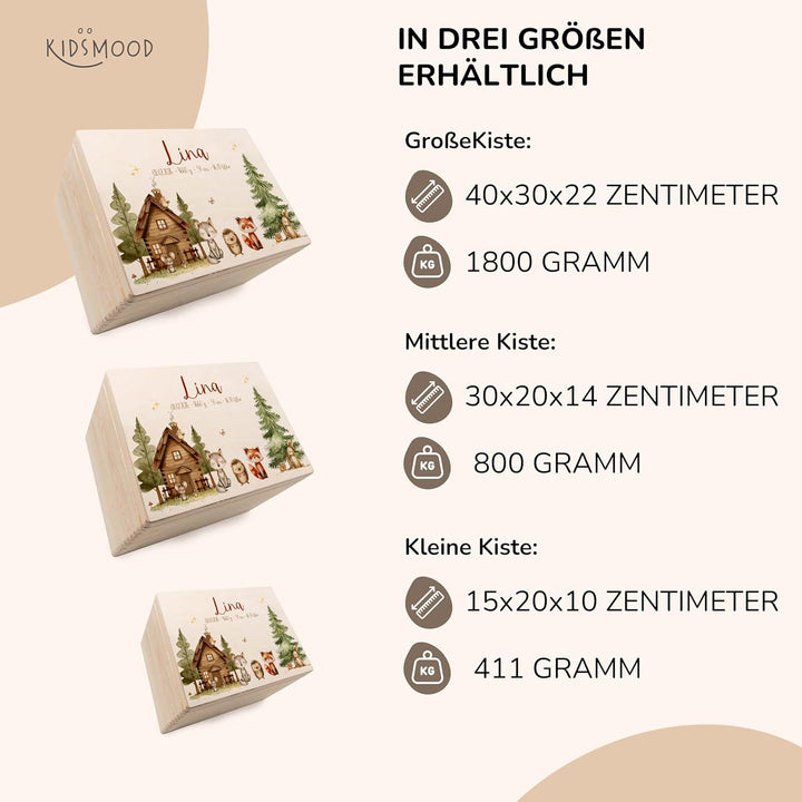 KIDSMOOD - Erinnerungsbox Baby, personalisierte Holzkiste mit Deckel, Ideal zur Aufbewahrung von Eri