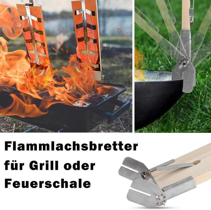 Flammlachsbrett 2er Set aus Zedernholz Verstellbare Edelstahl-Halterungen für Räucherlachs &amp; Grill,