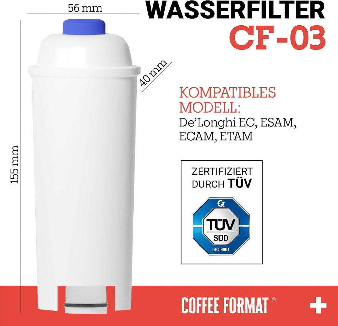 SET 6 Stück Wasserfilter kompatibel mit Kaffeautomat DeLonghi, Ersatz für DeLonghi DLSC002, Kaffee F