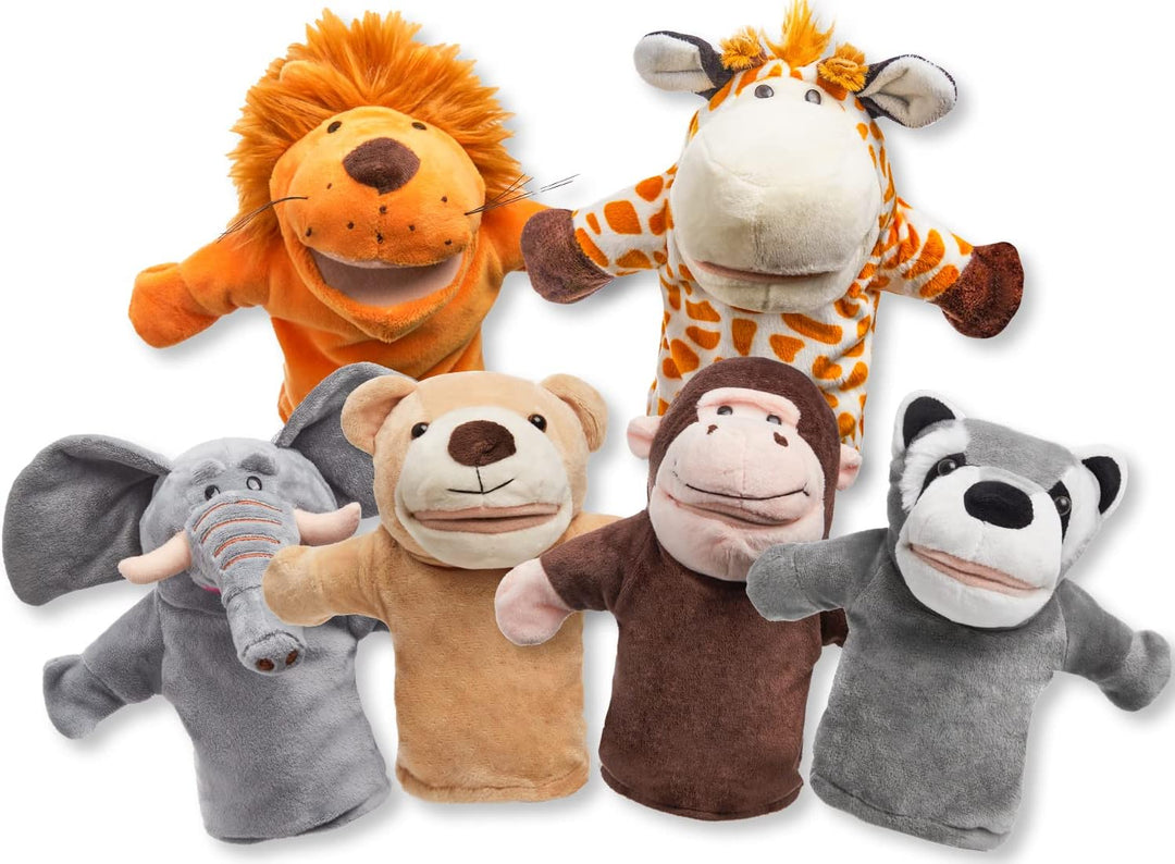 JOYIN 6 Stück Tier Handpuppen Spielzeug Set für Kinder,Freunde Im Tiergarten, Deluxe plüschtiere Kin