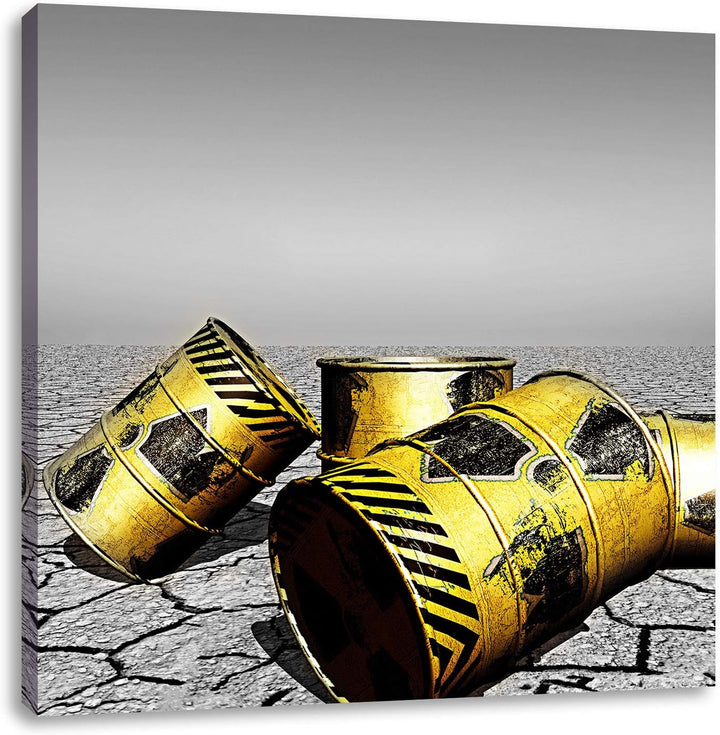 Pixxprint Atomfässer in Wüste als Leinwandbild/Grösse: 70x70 cm/Wandbild/Kunstdruck/fertig bespannt,