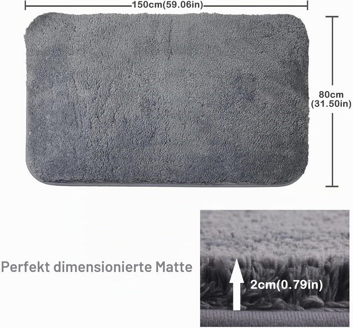 FCSDETAIL rutschfeste, Hochflor Badteppiche 80X150 cm, Maschinenwaschbare Badematte, Badvorleger mit