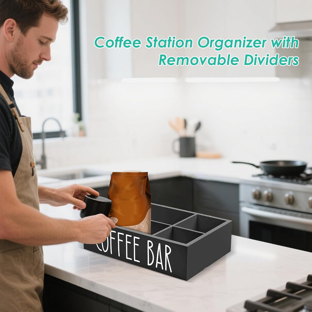 Gewürz-Aufbewahrungsbox mit herausnehmbaren Regalen, Kaffeestations-Organizer für Tee, Tassen und Zu