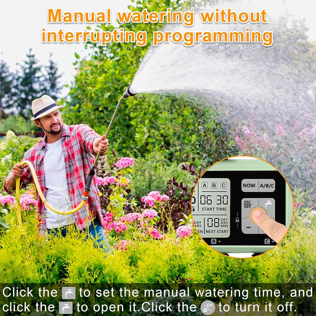 Automatischer Bewässerungstimer, Gartenbewässerungstimer mit LCD Display, 3 Strecken Wasserhahn Time