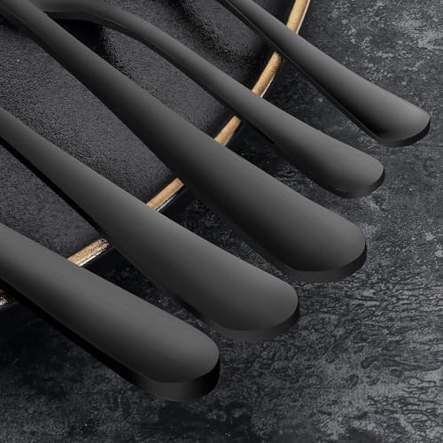 BEWOS Besteck Set für 12 Personen, 60 teilig Schwarz Mattiert Essbesteck Set inkl. Messer, Gabel, Lö