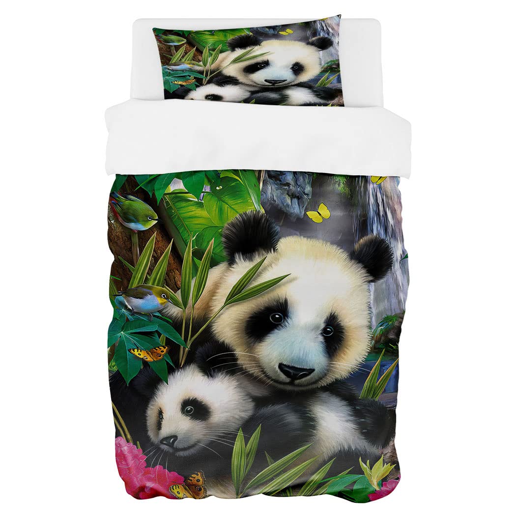 Zomer Bettwäsche Set 135x200 cm 2teilig Bettbezug Mikrofaser Bettwäsche Deckenbezug mit Panda Eltern