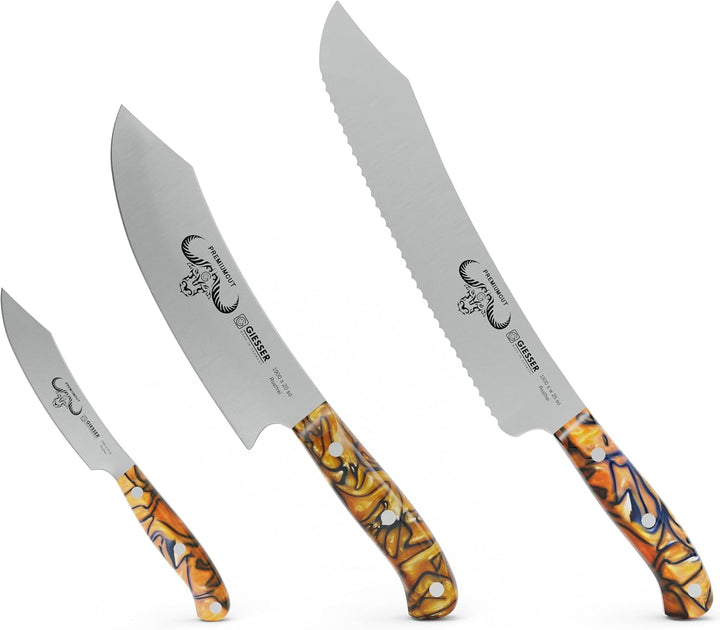 Giesser seit 1776 - Made in Germany - PremiumCut, Spicy Orange, Messerset 3 teilig, Kochmesser 20 cm