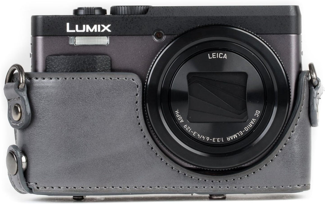 MegaGear MG1261 Panasonic Lumix DC-TZ95, DC-TZ90 Ever Ready Leder Kamera-Case mit Trageriemen - Grau
