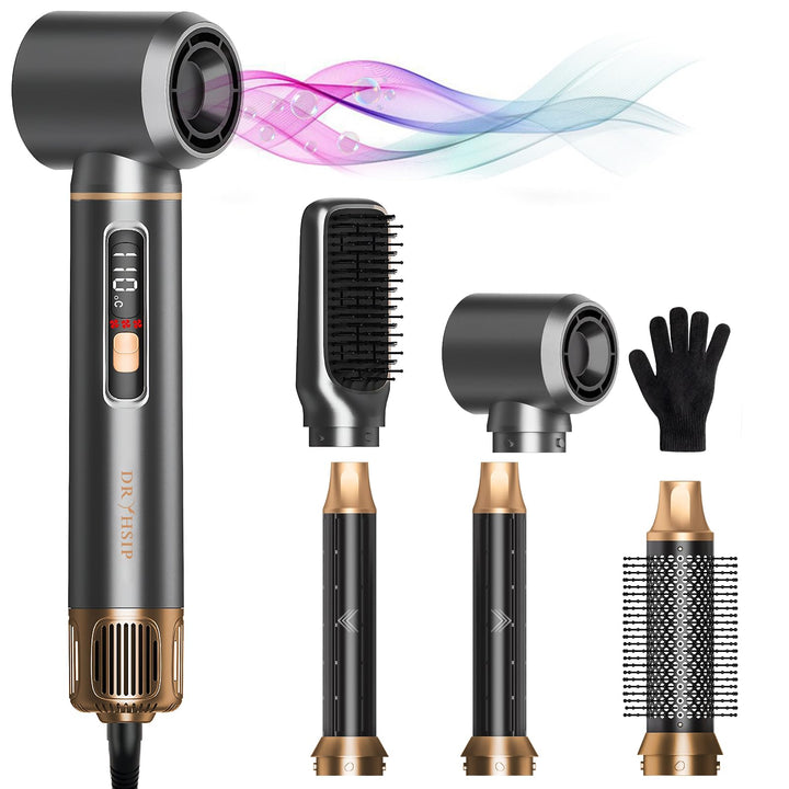 5 in 1 Warmluftbürste mit LCD Display, Reisen, Alltag, Geschenke Automatischer Lockenstab, Schnelles