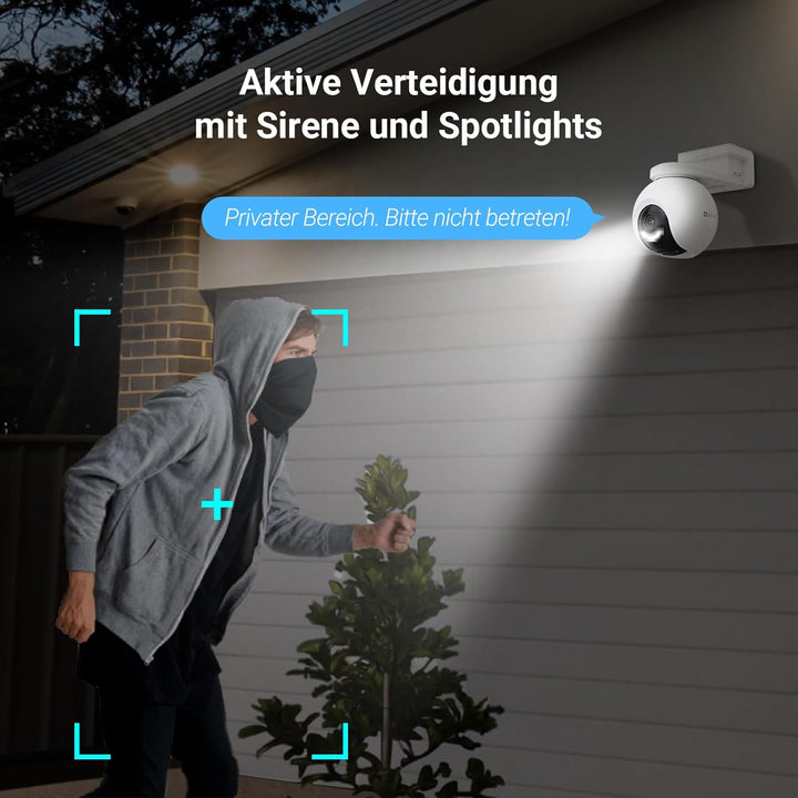 EZVIZ 4K Solar Überwachungskamera Aussen Akku, 360° PTZ Kabellose WLAN Kamera mit Solarpanel, 10400