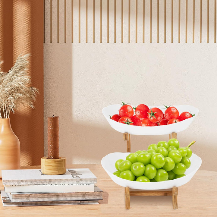 2-stöckige Obstschale Keramik Obst Etagere mit 2 Etagen Platzsparendes Obstkorb Etagere Obstkorbstän