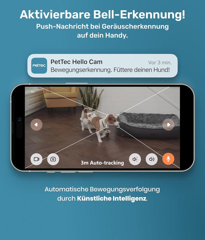 PetTec® Haustierkamera 360° und automatischer Futterspender mit Leckerliauswurf - via App & Multitas