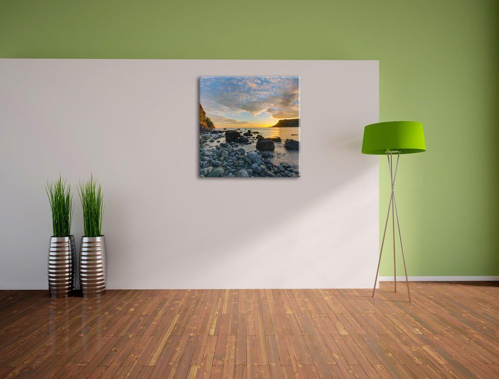 Felsen am Strand, Format: 70x70 auf Leinwand, XXL riesige Bilder fertig gerahmt mit Keilrahmen, Kuns
