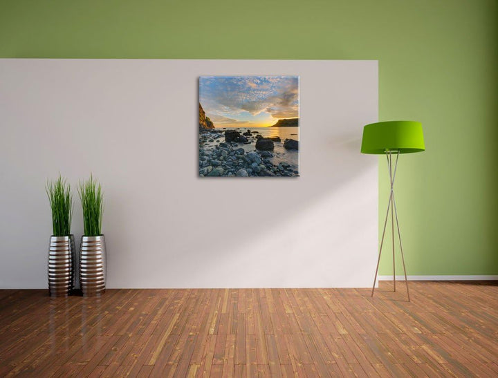 Felsen am Strand, Format: 70x70 auf Leinwand, XXL riesige Bilder fertig gerahmt mit Keilrahmen, Kuns