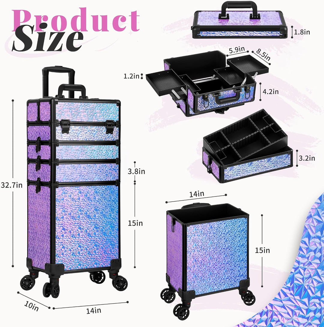 Arous 5-in-1-Kosmetik-Trolley mit Rollen, Abschliessbar, für Reisen, Friseure, Künstler, Nägel, Viol