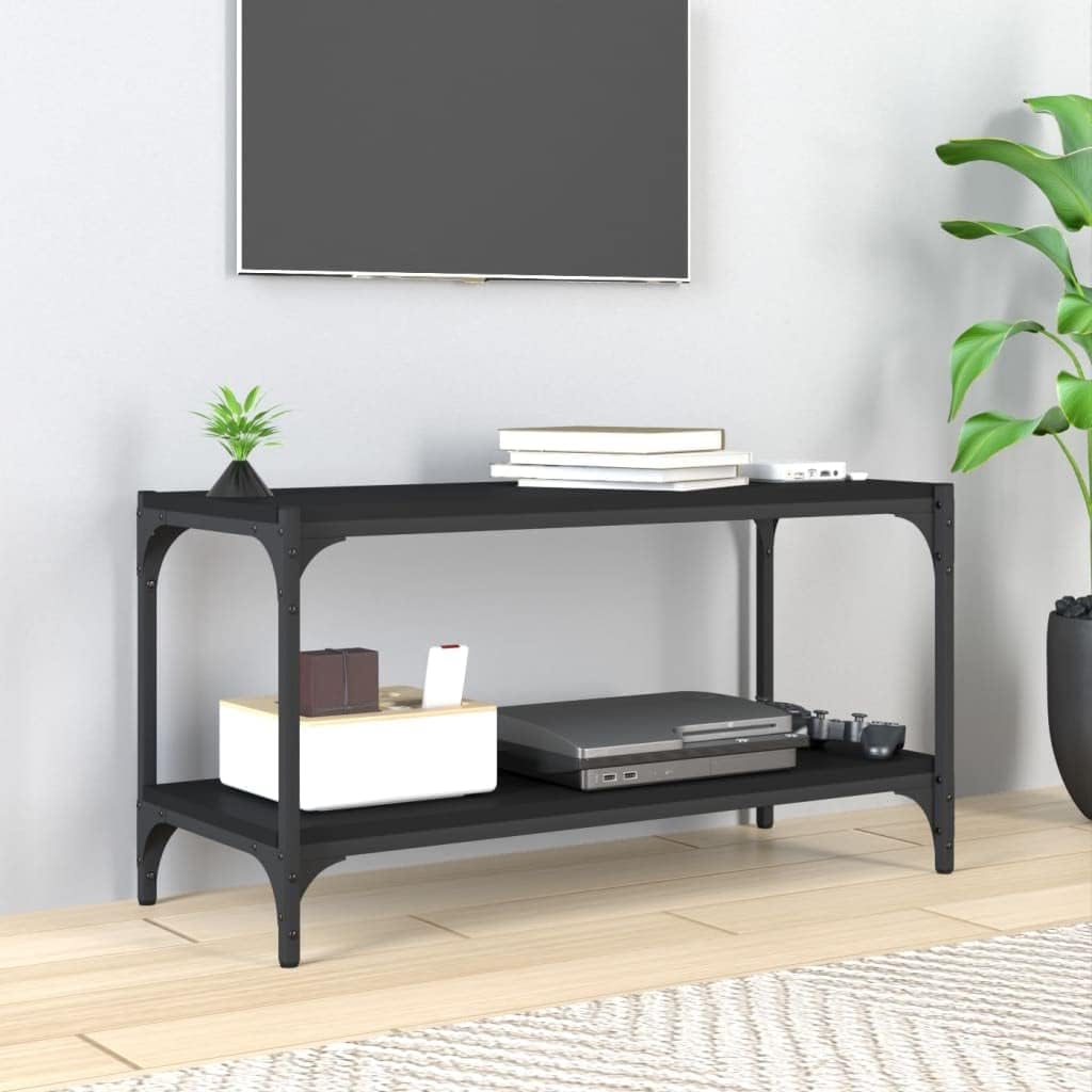 homiuse TV-Schrank Schwarz 80x33x41 cm Holzwerkstoff und Stahl TV Board Fernsehschrank Fernsehtisch