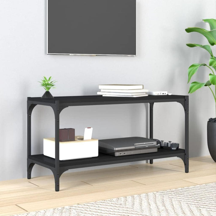 homiuse TV-Schrank Schwarz 80x33x41 cm Holzwerkstoff und Stahl TV Board Fernsehschrank Fernsehtisch