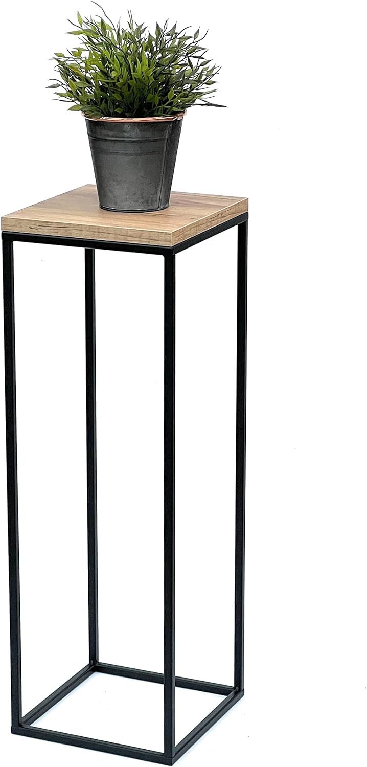 DanDiBo Blumenhocker Metall Holz Schwarz Eckig 70 cm Blumenständer Beistelltisch 96352 Blumensäule M