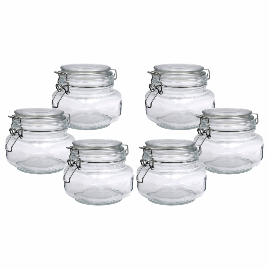 gouveo 6er Set Vorratsgläser 500 ml eckig mit Bügelverschluss - Bügelgläser aus Glas mit Drahtbügelv