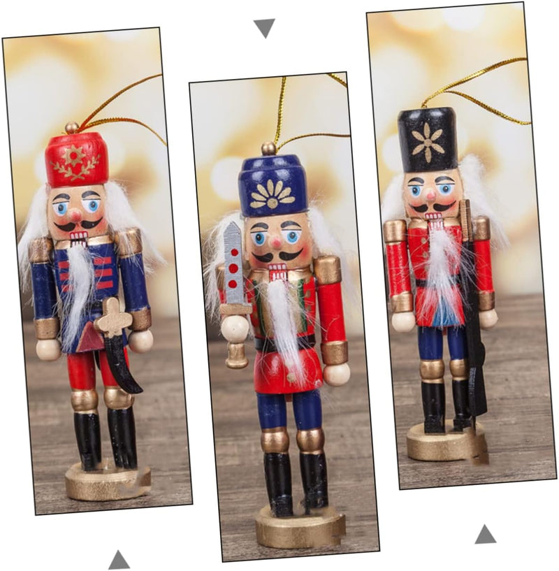 OUNONA 6 Stücke 4.7" Weihnachten Nussknacker Figuren Nussknacker Soldat Ornamente Holz Handbemalter