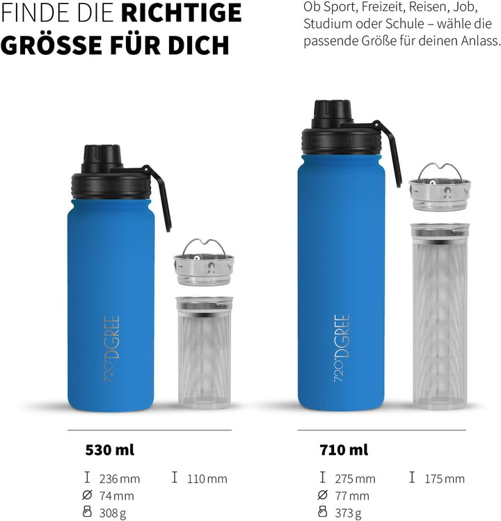 720°DGREE Edelstahl Thermo Trinkflasche 710ml “noLimit” +Früchtebehälter - Auslaufsicher, Kohlensäur