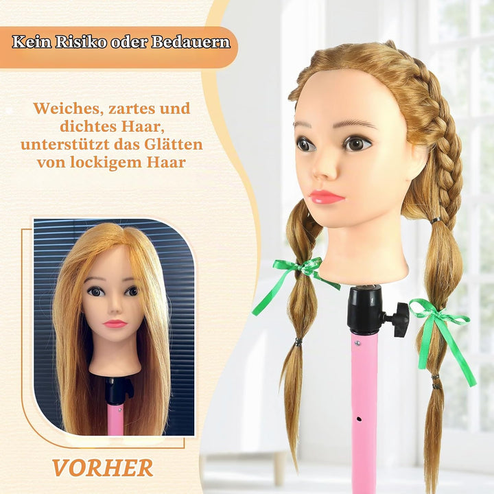 Schaufensterpuppe Kopf 26Inch Weiblich 80% Echthaar Friseur Kosmetologie Schaufensterpuppe Schaufens