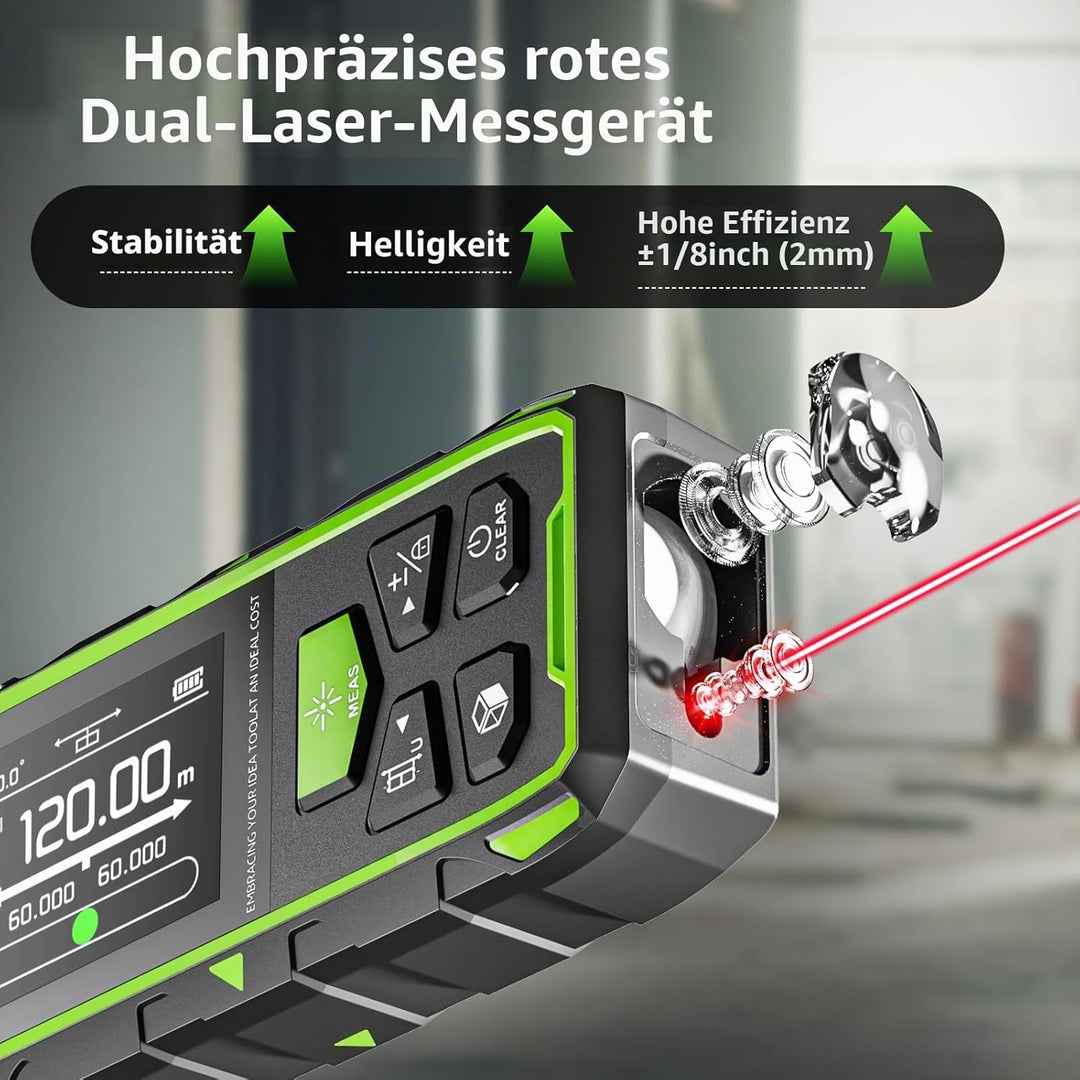 Dual Laser Entfernungsmesser, Huepar 120M Rot Laser Messgerät Entfernungsmesser mit Laser, hintergru