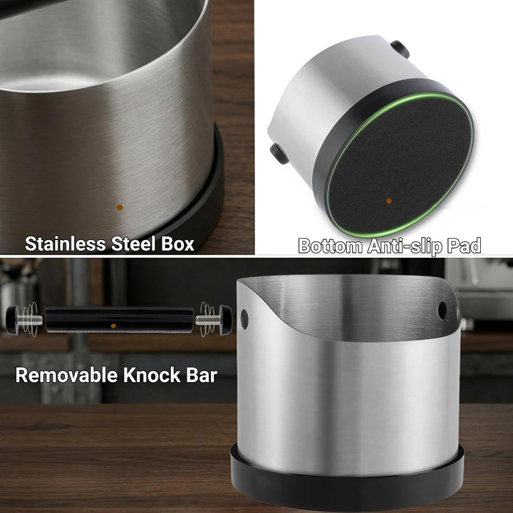 Abklopfbehälter für Siebträger, 1400ml Grosse Edelstahl Espresso Kaffee Knock Box, Abklopfschale Kno