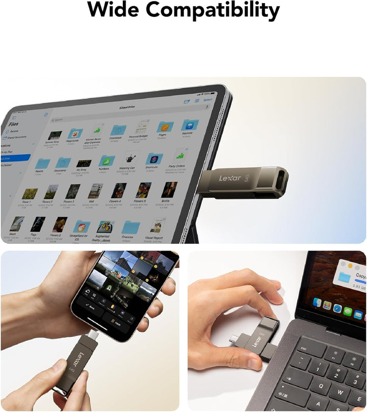 Lexar D40E 64 GB Dual USB 3.2 Gen 1 Type-C Jump Drive, USB-C Flash Drive, Metallgehäuse, Schwenkbare