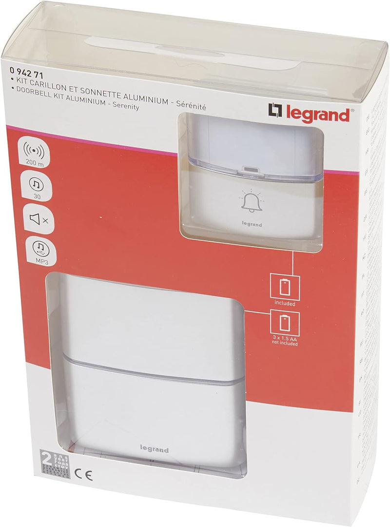 LEGRAND, Funkklingel-Set Premium batteriebetrieben mit MP3-Funktion, 1x wasserdichtem Klingeltaster