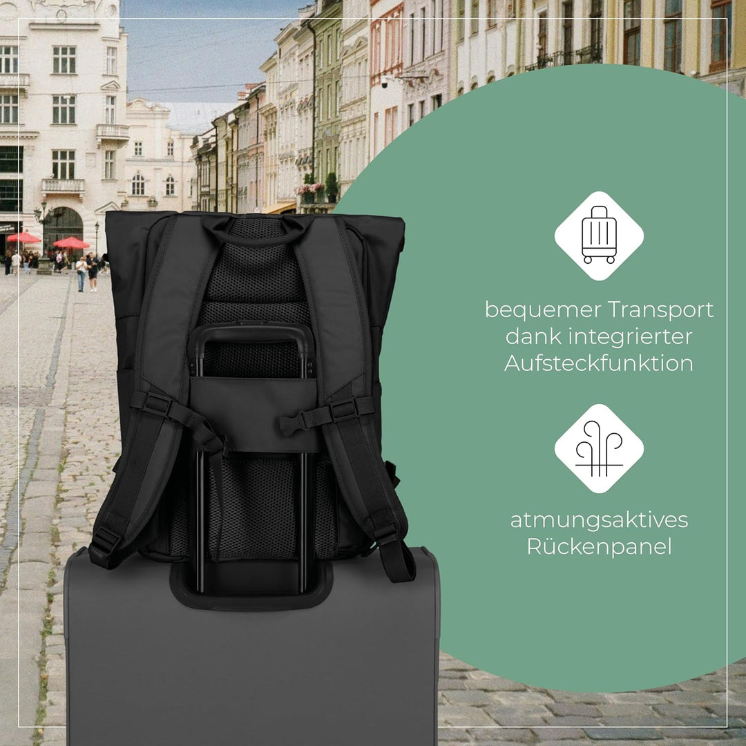 Travelite Handgepäck Rucksack, Laptop Rucksack 15,6 Zoll, BASICS, Reiserucksack Rolltop Funktion, 60