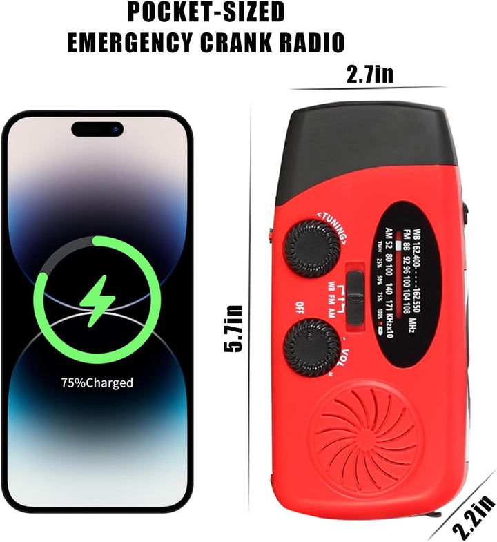 Notfallradio Kurbelradio Solarradio – Selbstbetriebenes Notfall Radio mit AM/FM-Wetterempfang, LED T