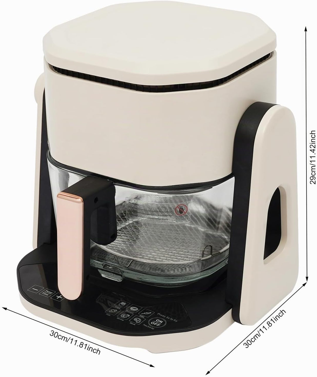 Heissluftfritteuse Glas 4,5L 3in1 mit Grillfunktion LCD-Display 1200W Borosilikatglas Sichtfenster 6