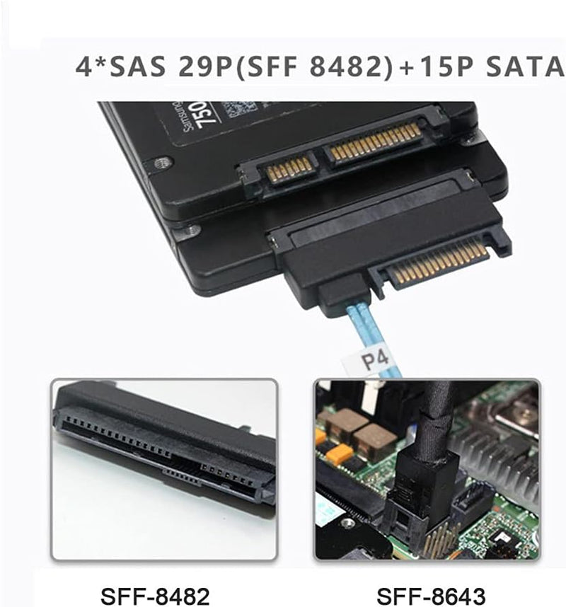 xiwai Internes Mini SAS SFF-8643 Host auf 4 SAS 29-Pin SFF-8482 Target Disk 6 Gbit/s Data Server Rai