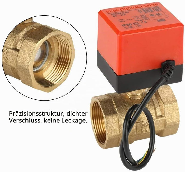 Kugelhahn, DC 24V DN40 G1-1/2"2-Wege-3-Draht-Messing-Motorventil Elektrisches Ventil mit Antrieb für