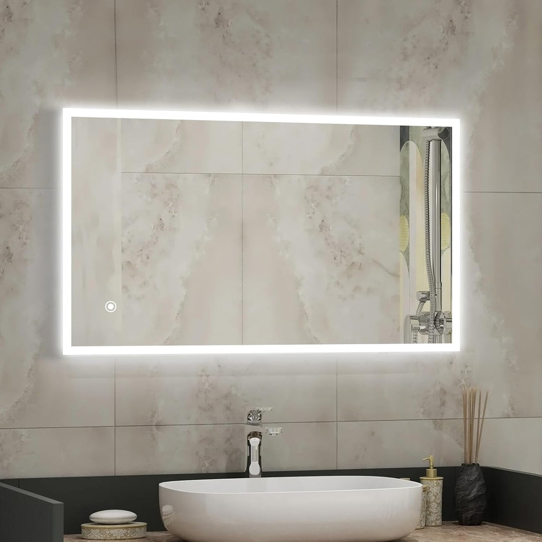 AllRight Badspiegel mit Beleuchtung 100x60cm | 3500K-6500K Dimmbarer LED Spiegel mit 3 Lichtfarben |