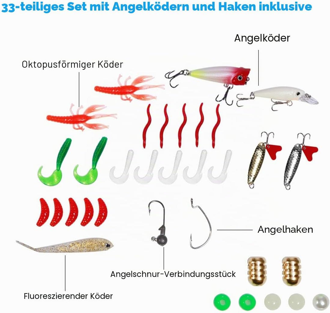 FISHOAKY Angelruten-Set, Kohlefaser-Spule mit Kombi-Stange und Teleskop-Angeln mit Angelschnur, Ange
