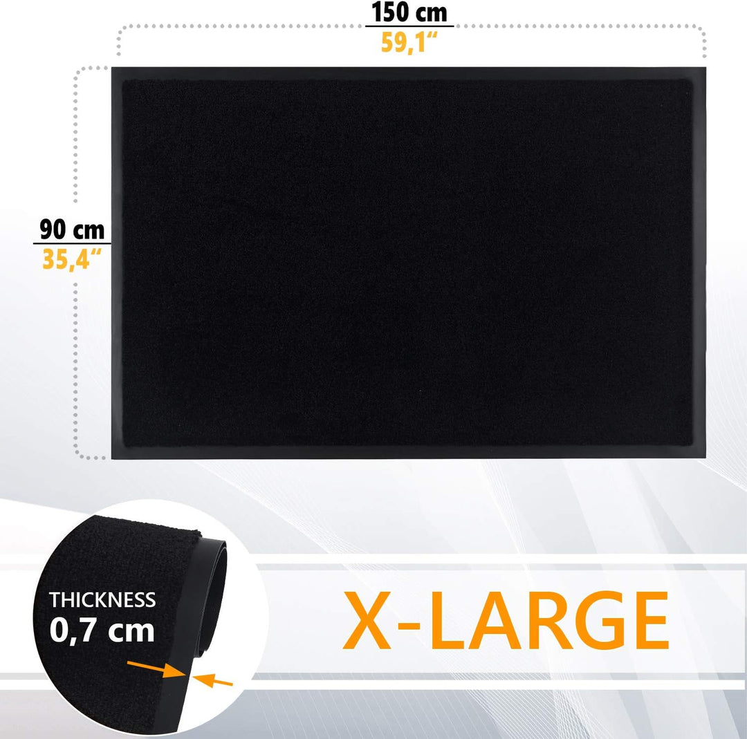 GadHome Fussmatte Schwarz 90x150 cm|Eingangstürmatte wasserdicht waschbar strapazierfähiger Schmutzf