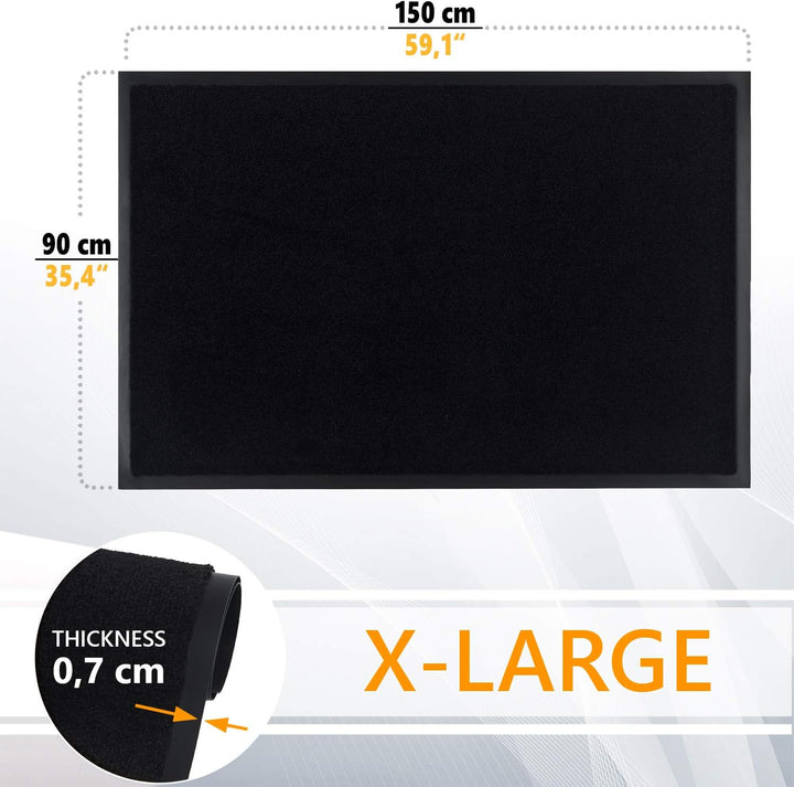 GadHome Fussmatte Schwarz 90x150 cm|Eingangstürmatte wasserdicht waschbar strapazierfähiger Schmutzf
