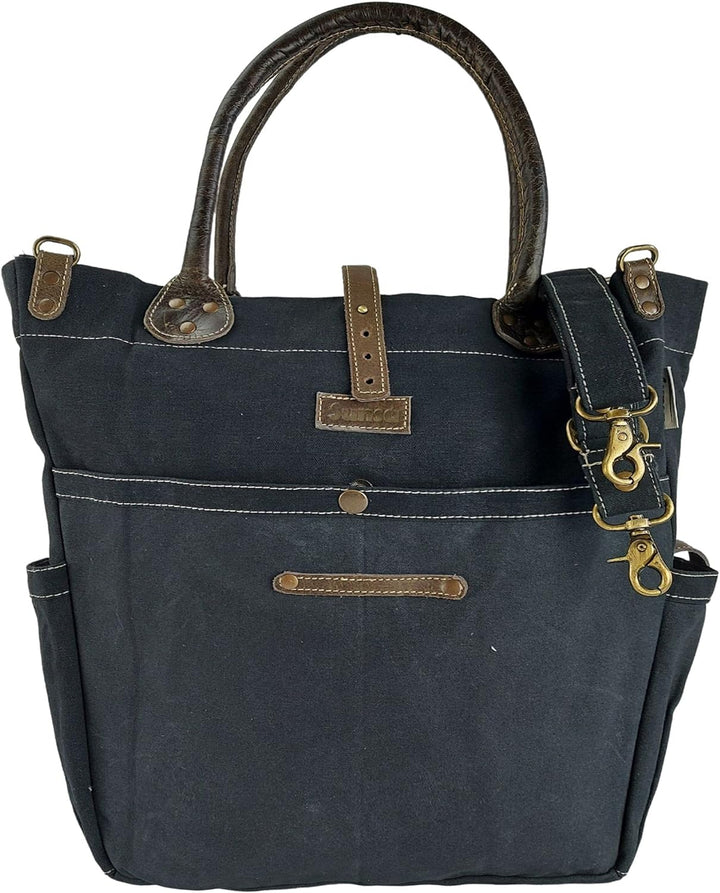 Sunsa Damen gross Handtasche. Shopper aus Canvas & Leder. Schwarze Nachhaltige Schultertasche für Or